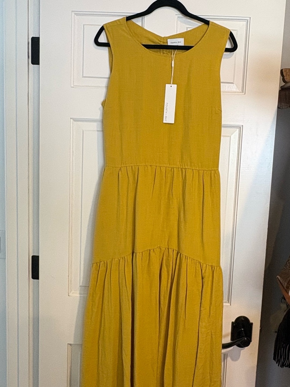 NEW Linen Maxi Dress in Mustard with pockets and back cut out